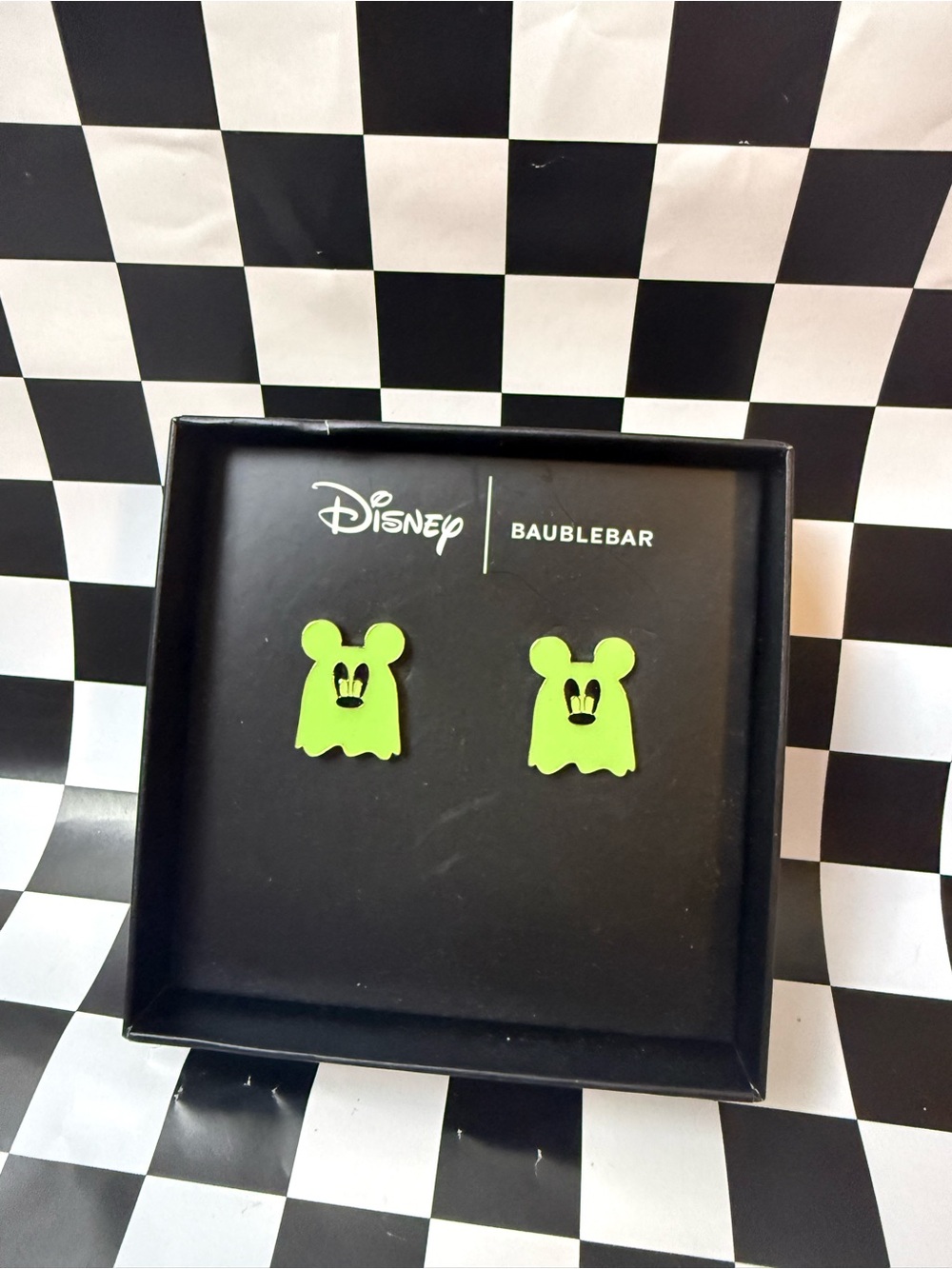BaubleBar Disney Neon Green Ghost Mickey Stud Earrings